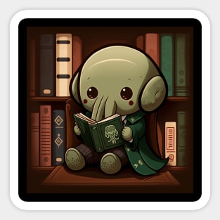 Chibi Cthulhu says "Reading is good for the soul" Sticker